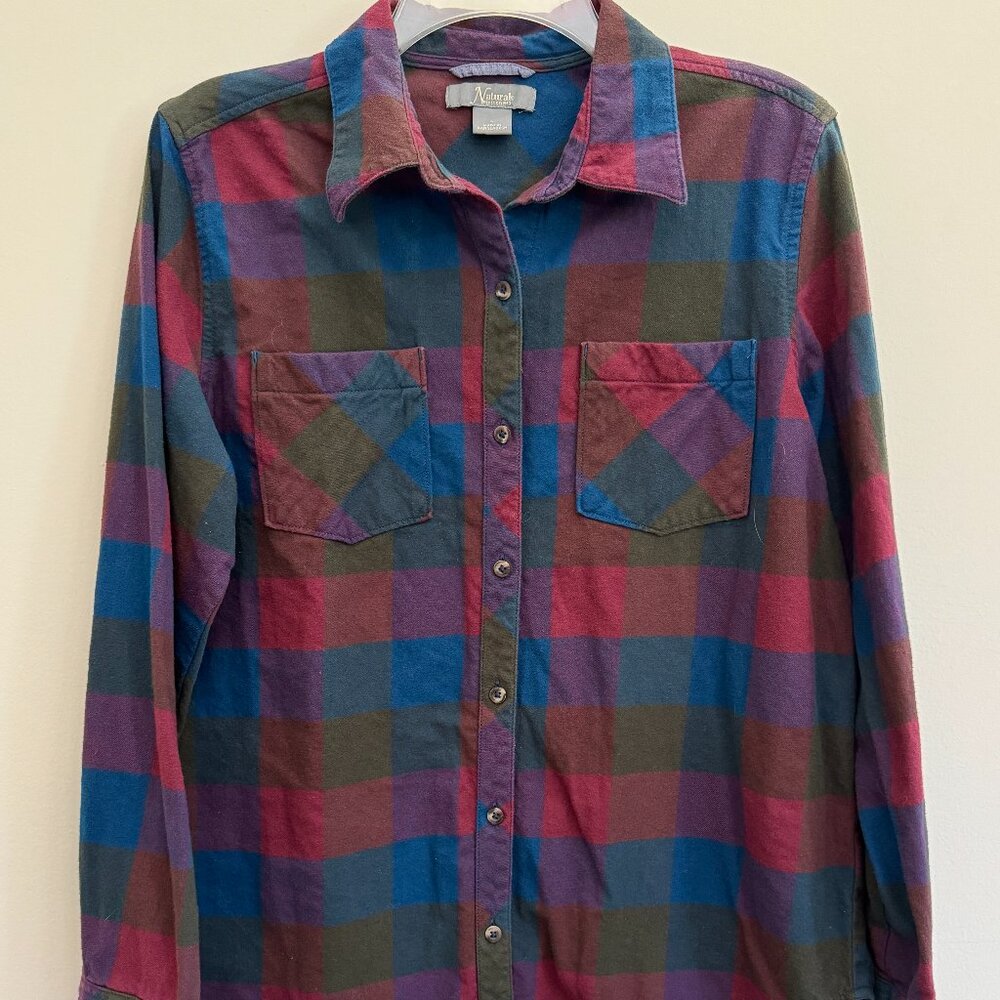 Upcycled Natural Reflections Flannel - Wander More Worry Less Transfer - Size Lg - Picture 2 of 3